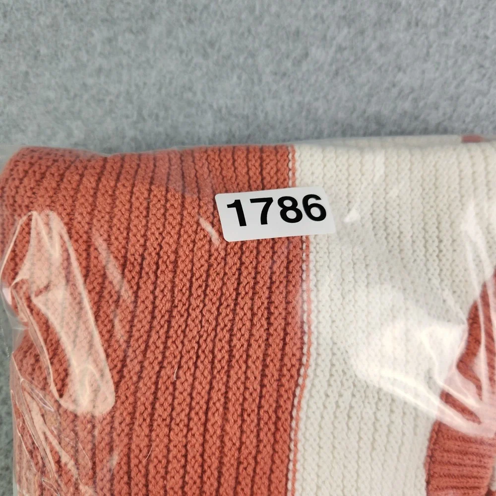 Moon & Madison Cropped Sweater Womens Large Orange Cream Checkerboard Knit Retro